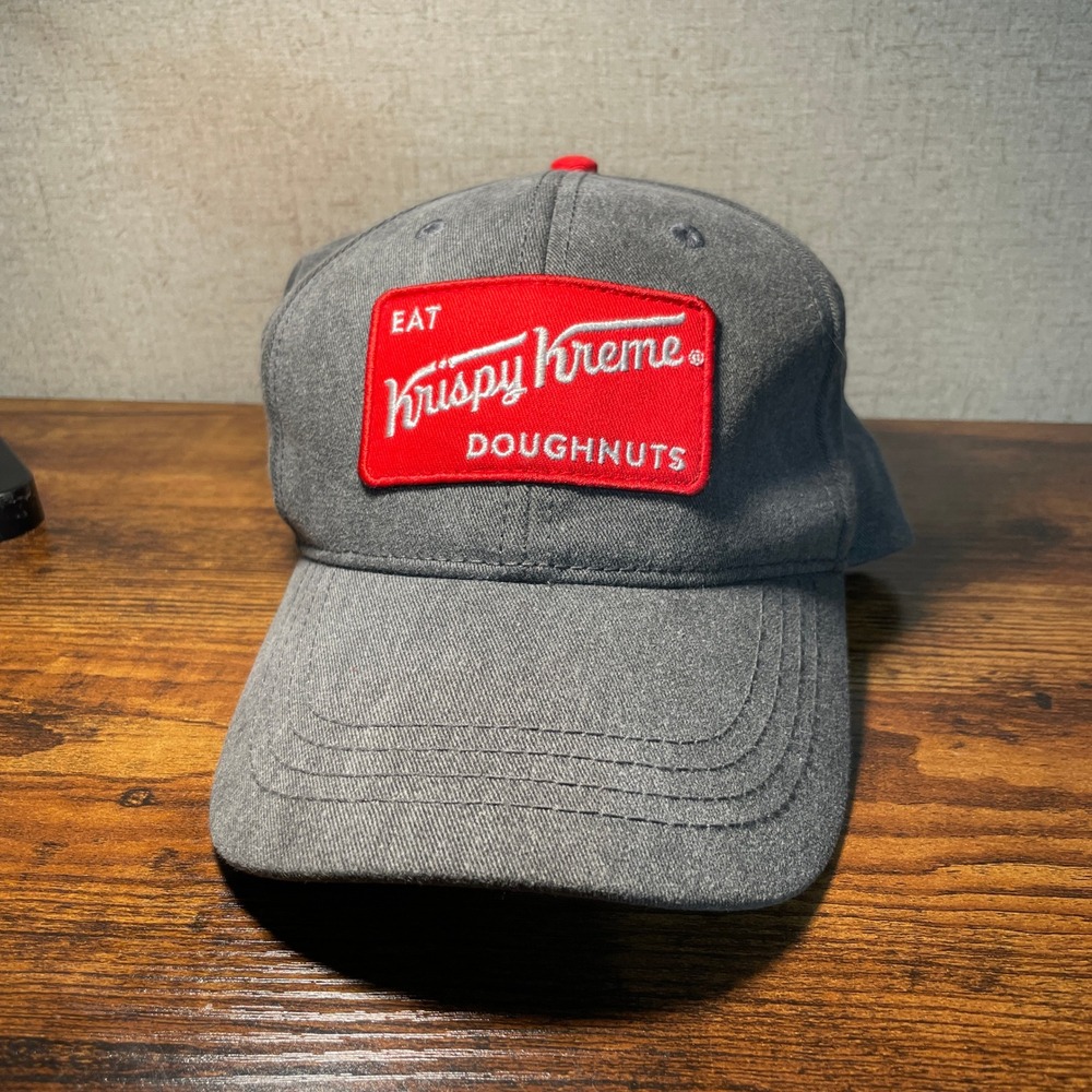 Krispy Kreme Doughnuts Hat Gray Red Logo Patch Snapback Baseball Cap 2019‎ KKDC